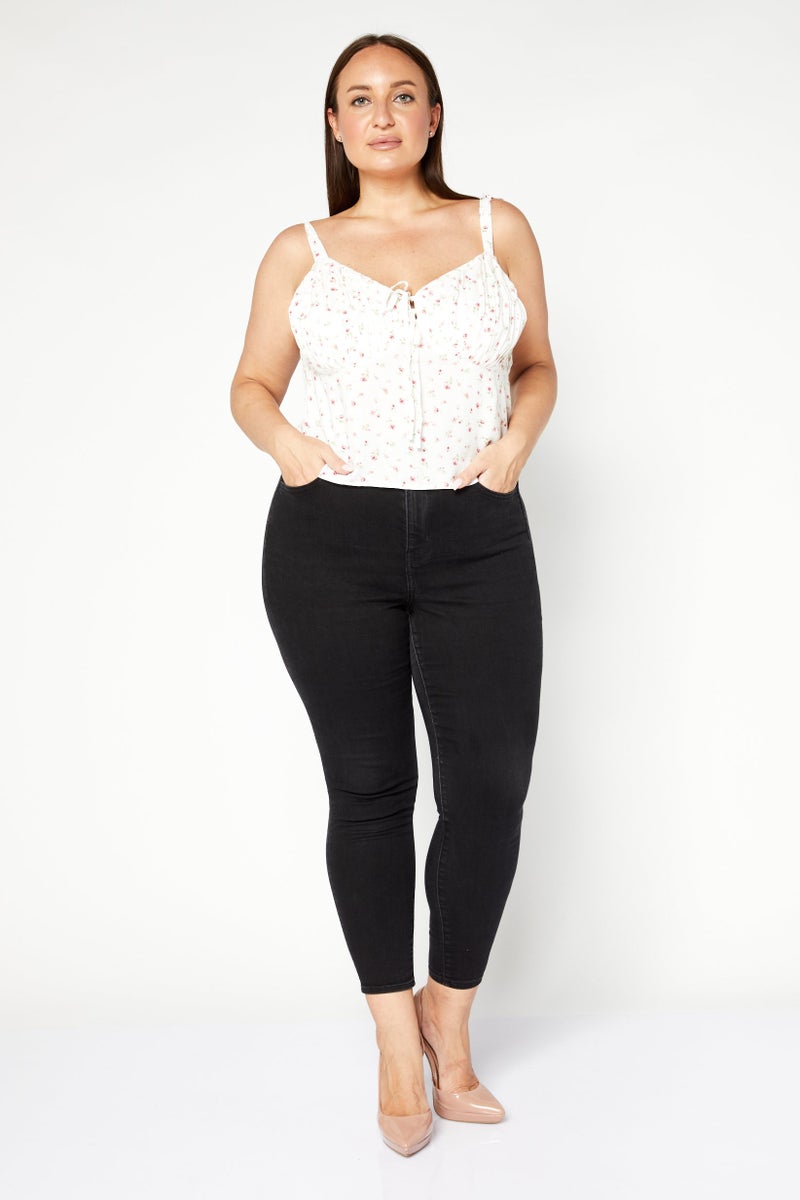 FOREVER 21 Women Plus Size Tie Neck Sleeveless Allover Print Top, White Combo - Image 4